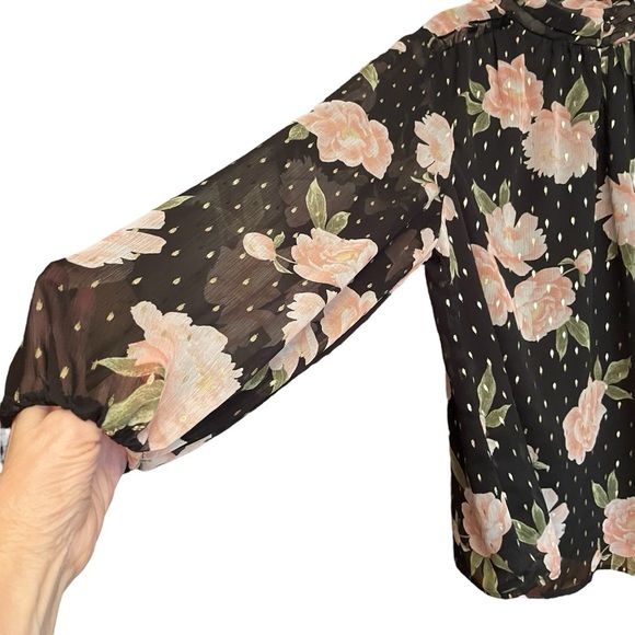 Haver & Blair London-Long Sleeves-High Neck-Lined-Floral Blouse-Gold Fleck-3X - Picture 2 of 14